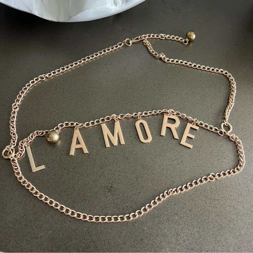 Gold-Tone AMORE Chain Letter Belt Adjustable Chic Accessories
